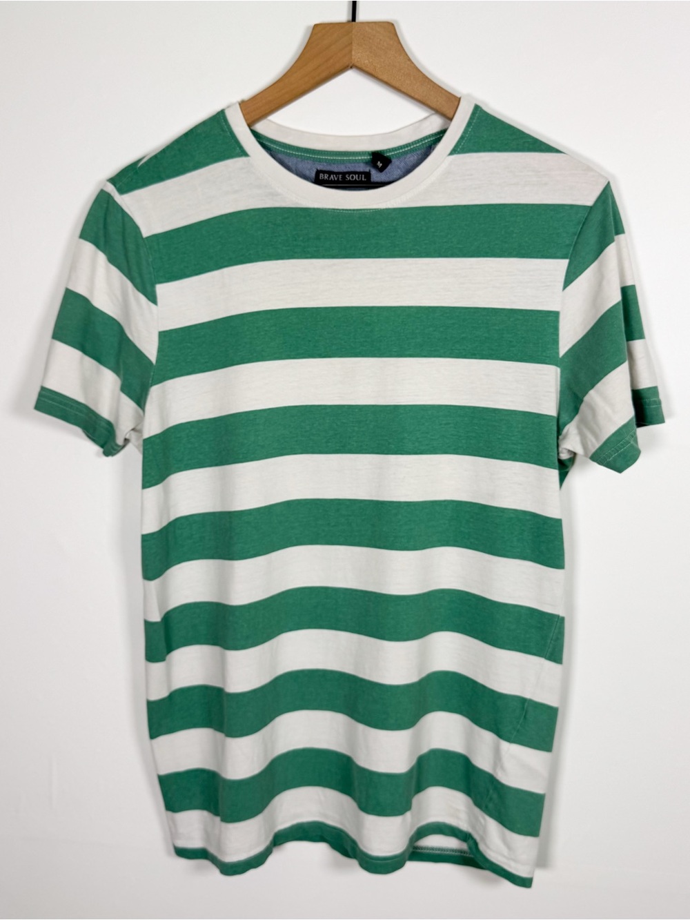 BRAVE SOUL London Men’s Green Polo Stripe T-shirt Sz M